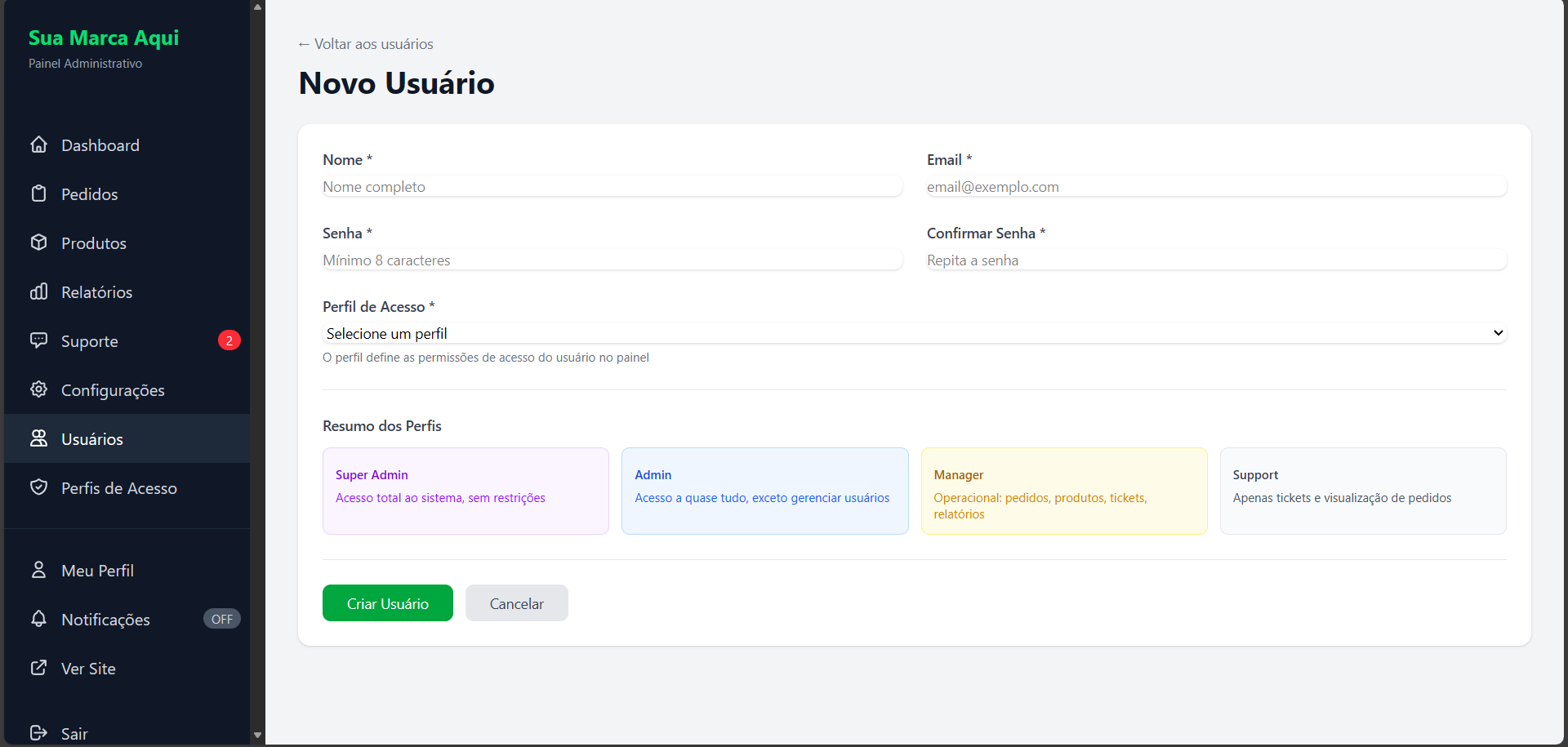 Novo Usuário - Desktop